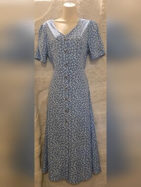 Blue Floral Button-Front Women's Dress
